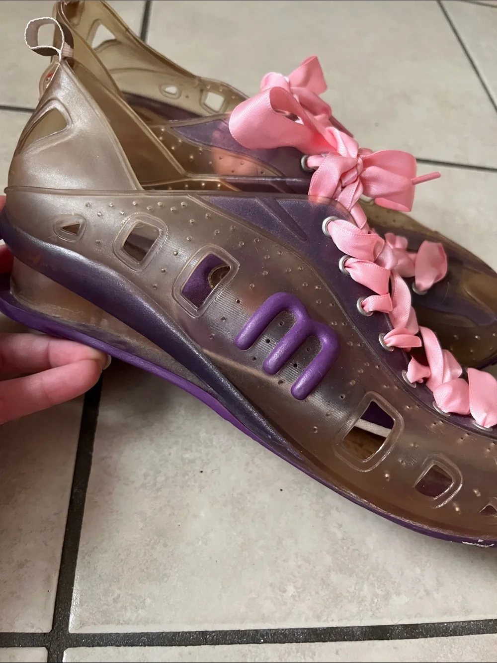 MELISSA SHOES SNEAKER SIZE 10 SHOE PINK PURPLE LACES VEGAN USED Y2K